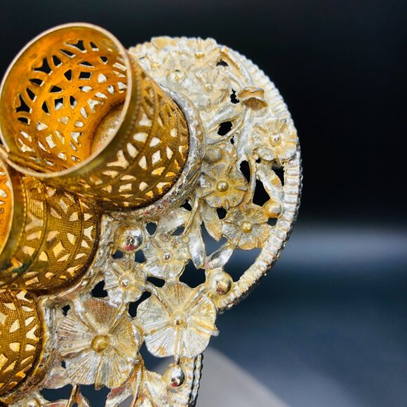 Vintage SAM FINK Ormolu Filigree Lipstick Holder Tray Hollywood Regency Vanity - Picture 10 of 14